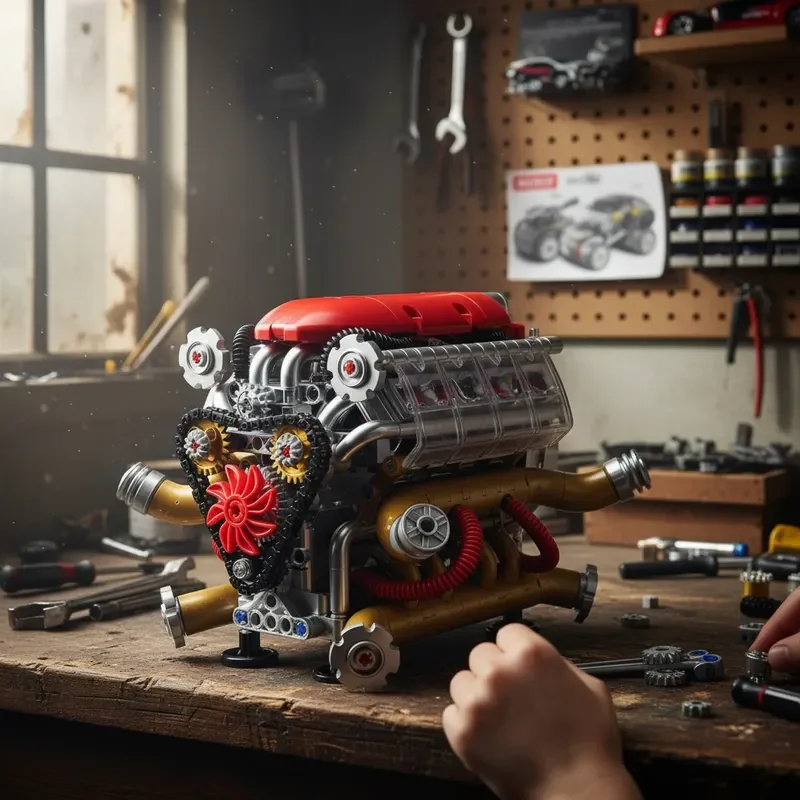 650ピース-クラシックスーパーカー-v8エンジン-組み立てブロック-シミュレーションモデル-電動モーター-ホリデーギフト-組み立ておもちゃ-男の子向けギフト