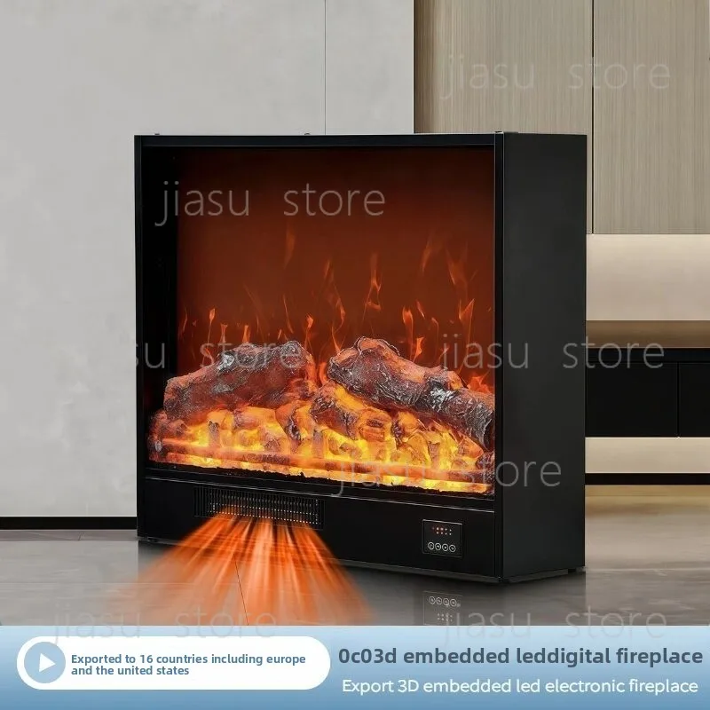 Built In Electric Fireplace, Simulated Wood Flame Heating Decor, Living Room Ambient Fireplace Cabinet Custom