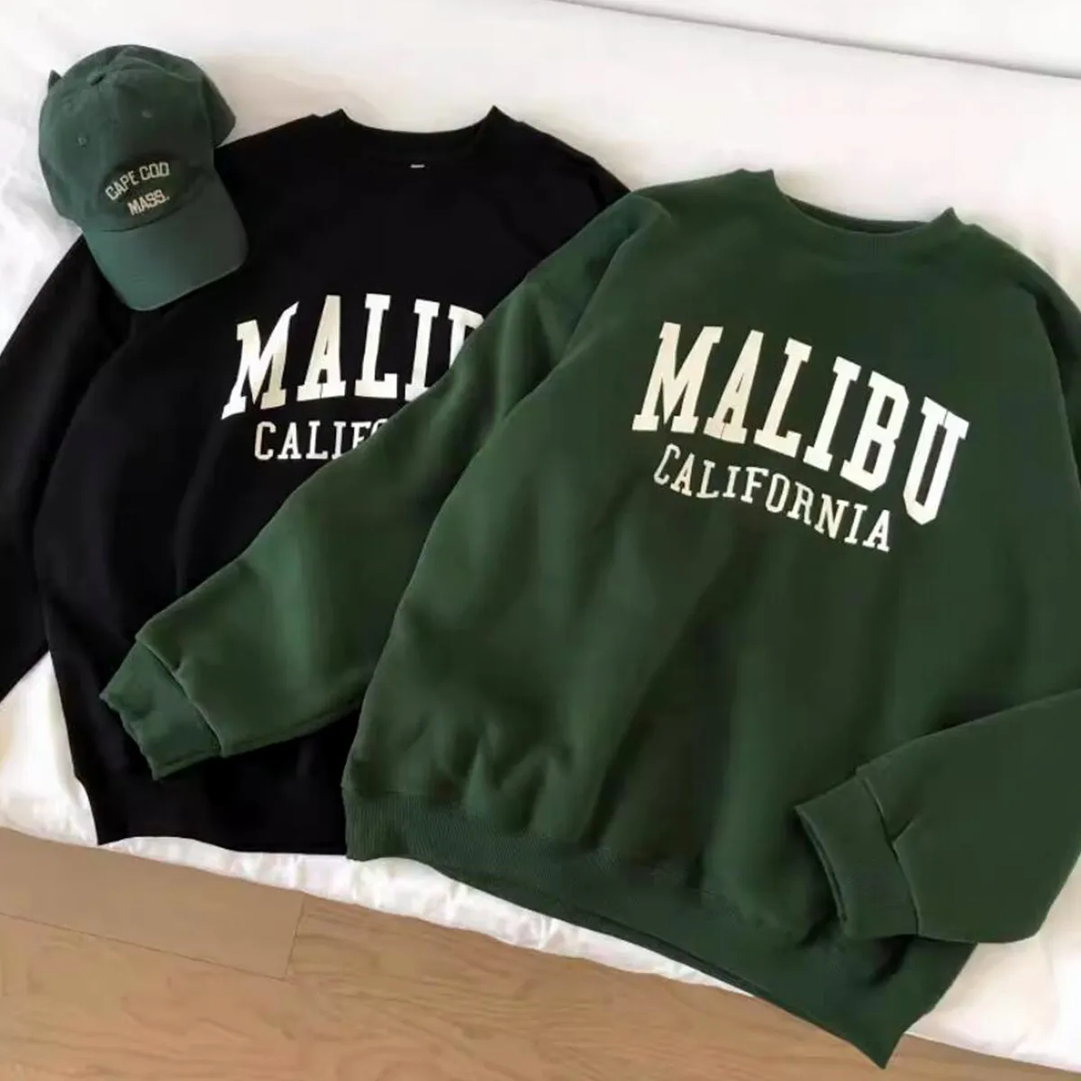 Malibu California Letters Printing Autumn Y2K Sweatshirts Women Loose Cotton Thick Warm Autumn Winter Pullover Retro Jumpers