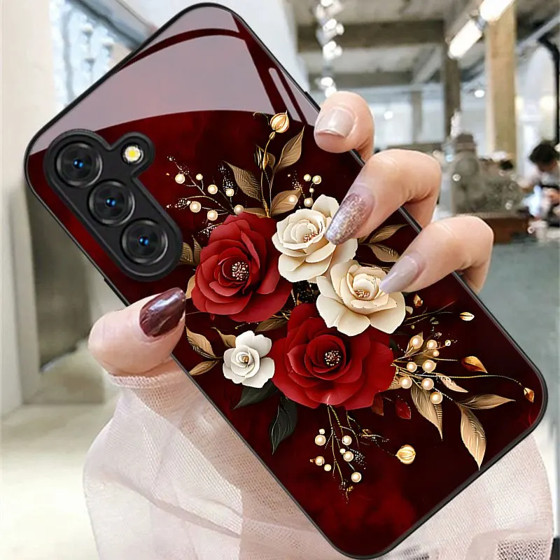 

Rose bouquet pattern glass phone case, suitable for Samsung S26/S25/S24/S23/S22/S21/S20 and other models.