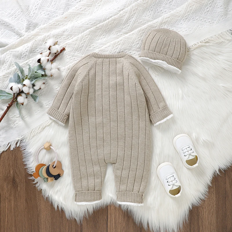 0-18 Months Baby Romper Clothes Winter Solid Long Sleeve Knitted Newborn Infant Unisex Jumpsuits One Piece Toddler Boy Girl Wear