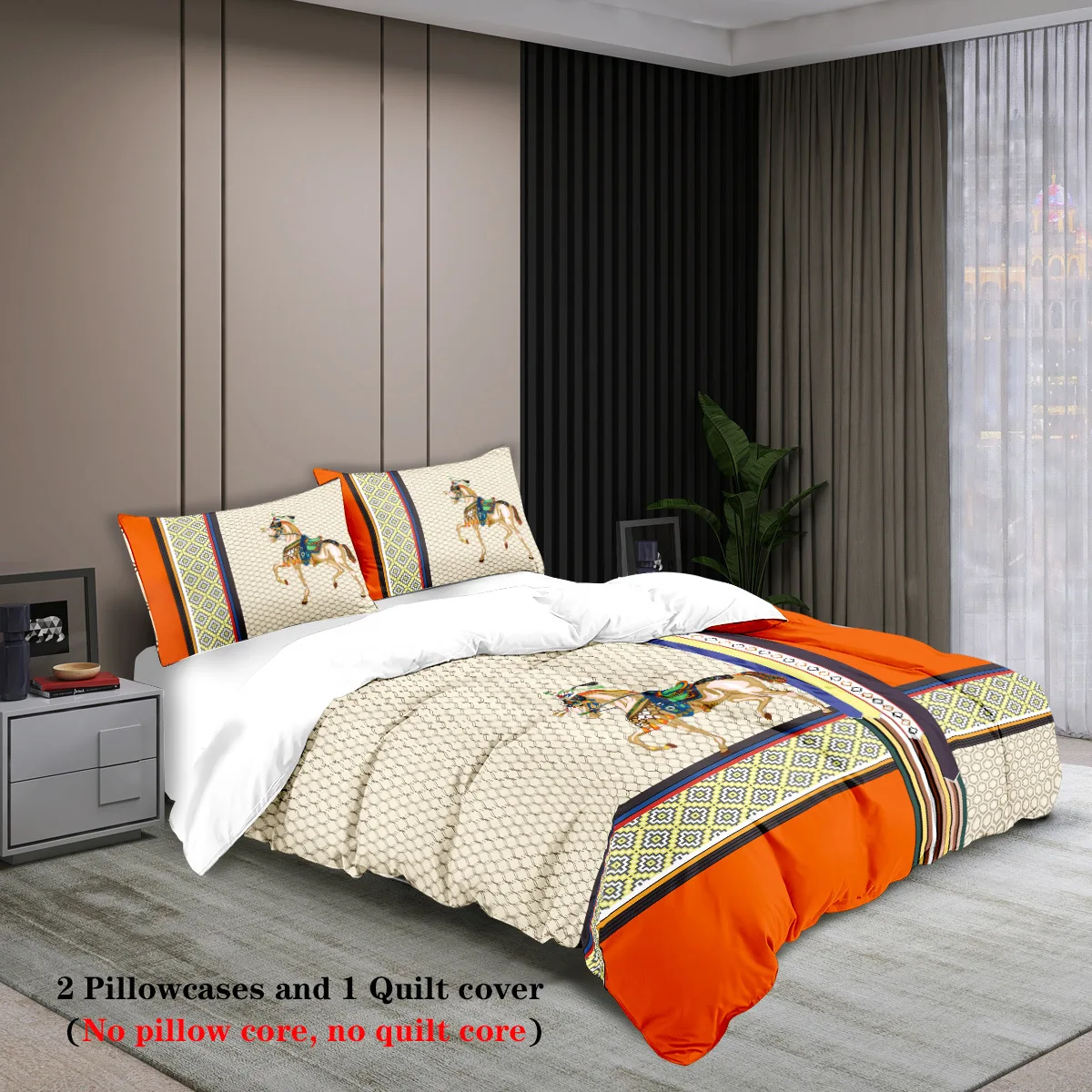 

Digital Printed Luxury-Look Microfiber Duvet Cover Set 3Pcs Queen Size Bedding Set Quilt Cover for Hotel Home, Soft Bed Linen