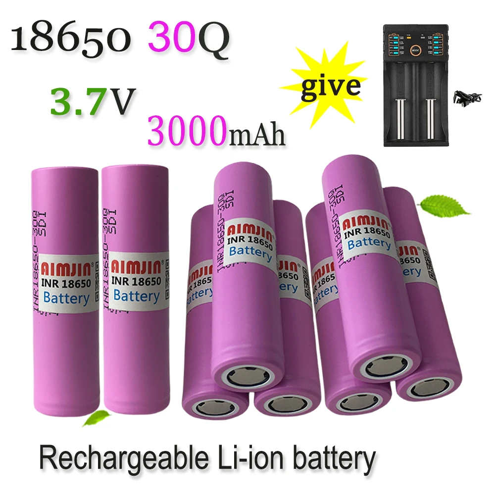 

18650 30Q 3.7V 3000mAh Rechargeable Battery With USB Charger, Suitable For Our 18650 Toys, Tools, Flashlight Batteries, Etc