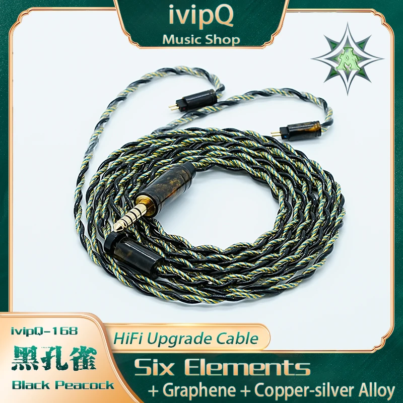 

ivipQ-168 Black Peacock Litz HIFI Cable 6-Elements Graphene Copper Silver Alloy Earphone Upgrade Wire 3.5mm/2.5/4.4mm 0.78/MMCX