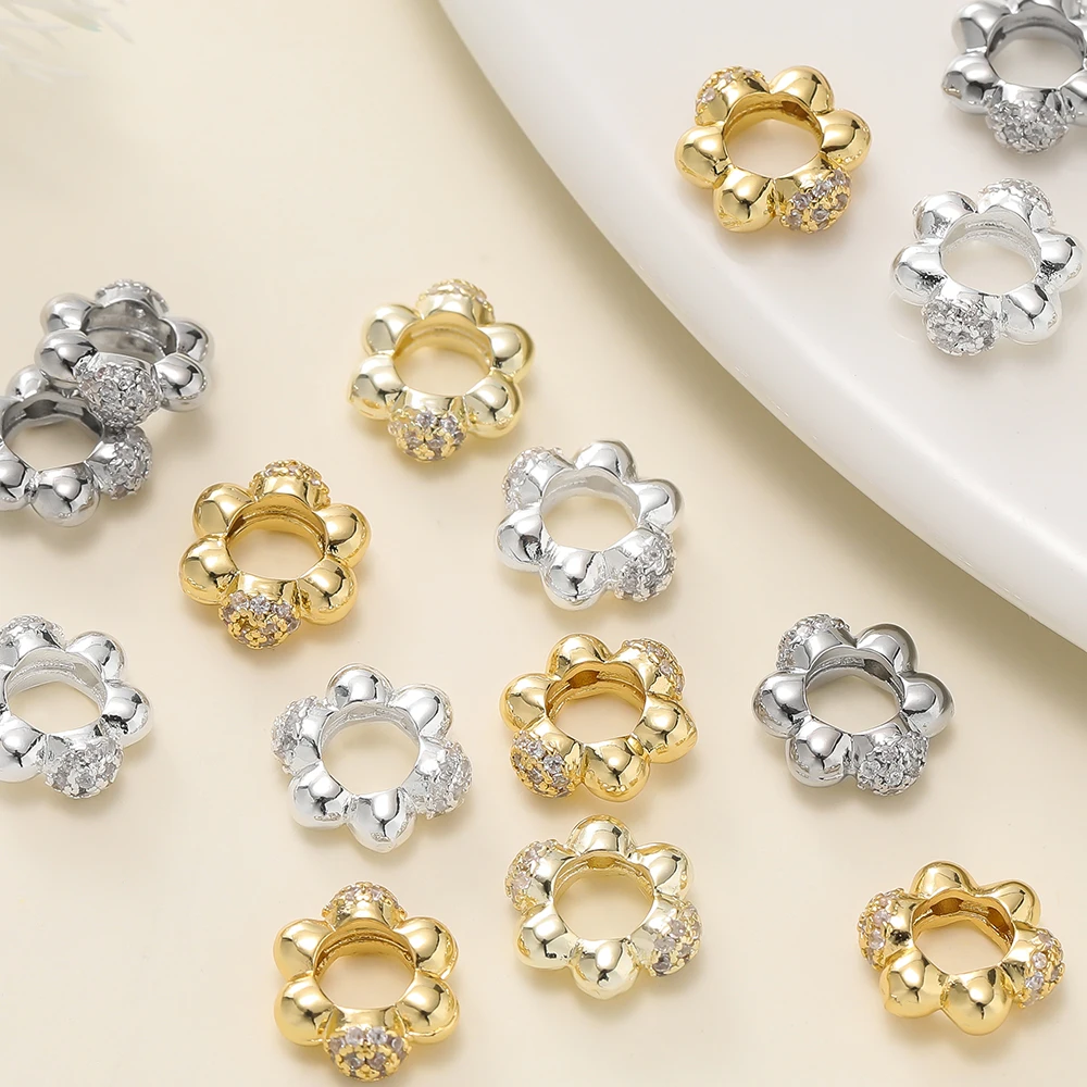 

2Pcs/Pack 14k Gold Color Plated Zircon Flower Spacer Bead Findings for Jewelry Making Bracelet Necklace DIY Accessories