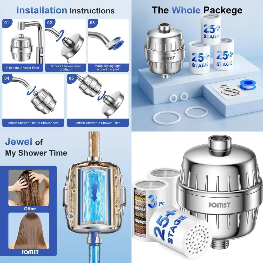 

3-Core Shower Filter: Enhance Filtration, Reduce 97.45% Chlorine for Silky Skin and Glossy Hair