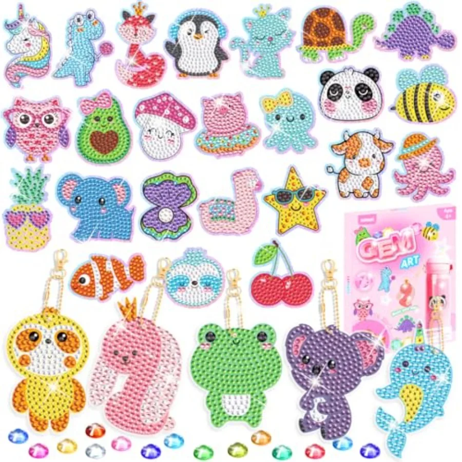 

Наборы для алмазной мозаики: брелоки и наклейки с алмазной вышивкой, подарки для девочек 4-8 и 8-12 лет, развивающие игрушки для творчества с 29 дизайнами