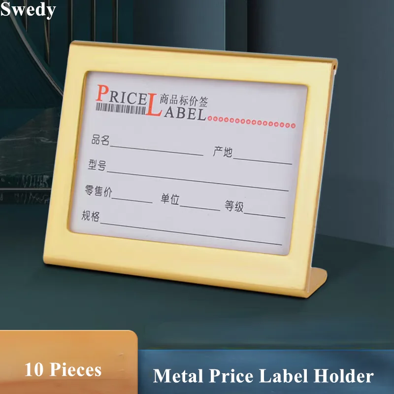 

10 Pieces 65x53mm Aluminum Sign Holder Display Stand L-Shape Table Name Card Holder Price Tags Label Holder Stand