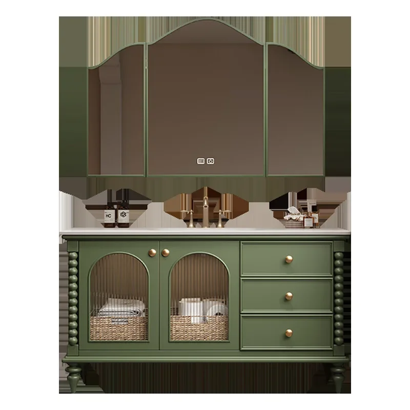 newFrench retro medieval style bathroom cabinet combination rock slab hot bending integrated washbasin toilet hand wash table