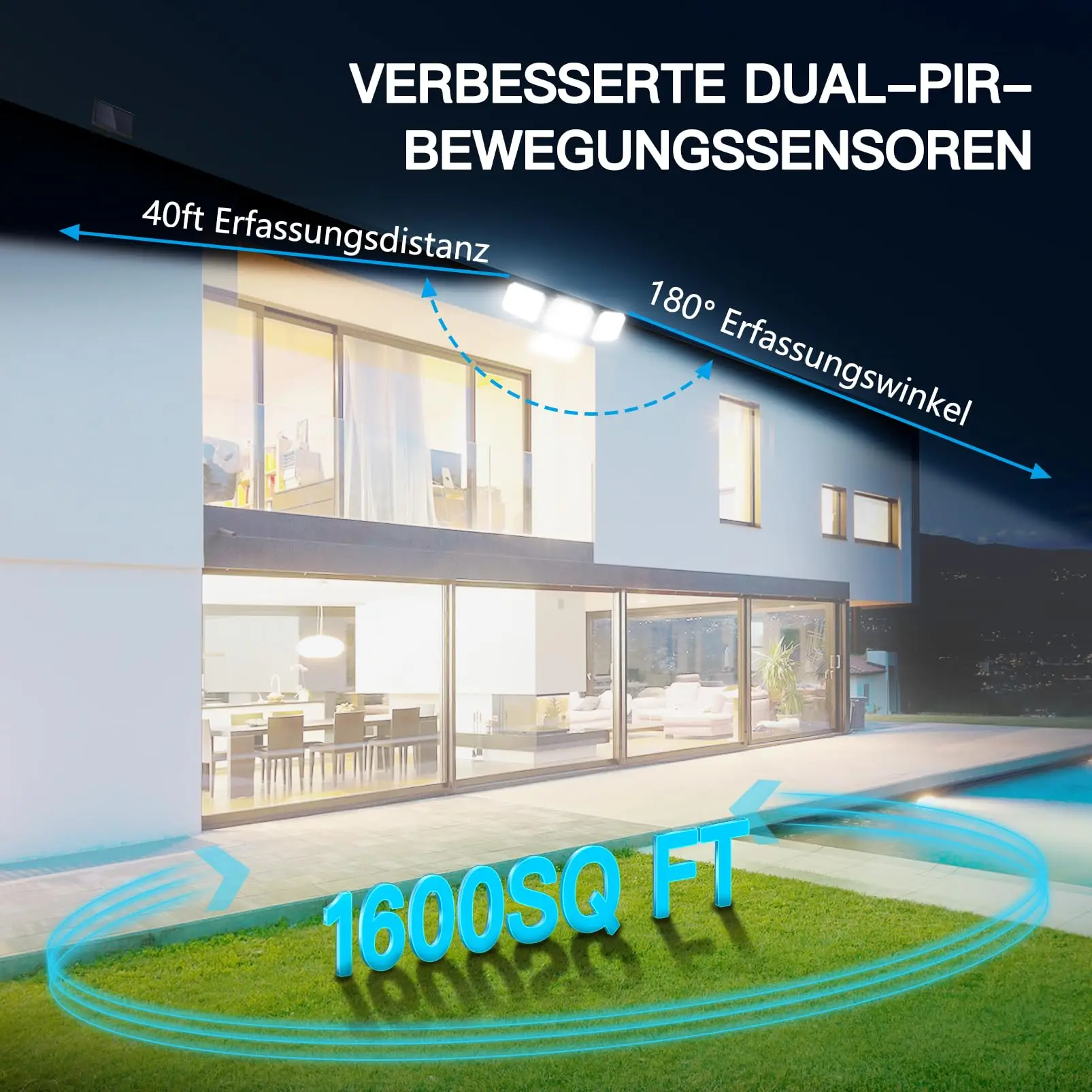 Solar Outdoor Light 3500LM Super Bright LED Security Light Waterproof Motion Sensor Wide Angle Flood Wall Lights Double Sensor