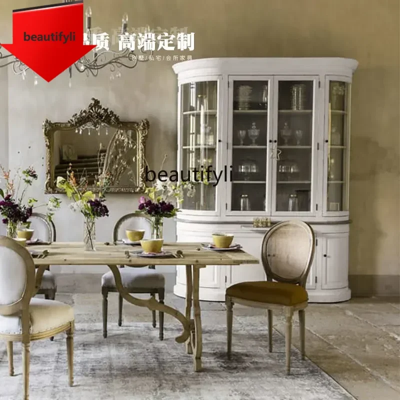 Q181 BFrench multi-functional shelf white old dining side cabinet simple wall display cabinet American solid wood