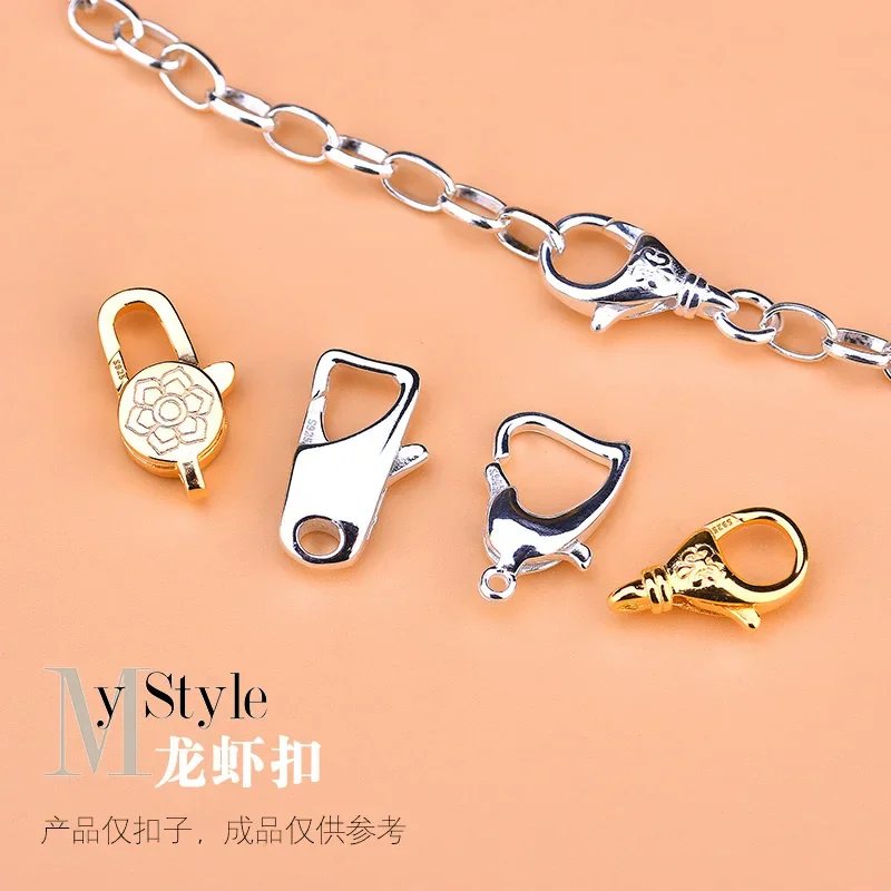 

S925 Sterling Silver Flower round buckle lobster buckle spring buckle Necklace manual connection buckle manual jewelry DIY acces