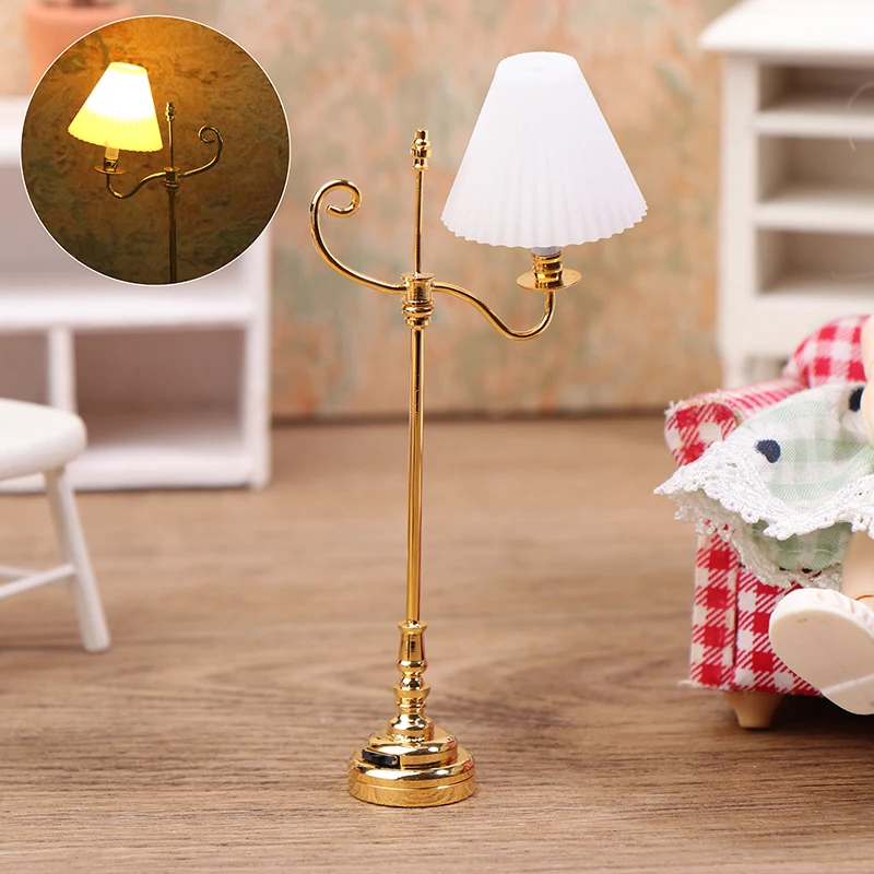 1:12 Dollhouse Mini Floor Lamp LED Light Model Doll Furniture Decoration Dolls House Coat Hanger Micro Scene Construction Prop