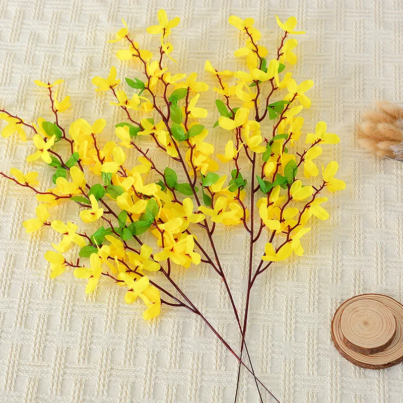 

4pc Yellow Simulation Spring Flower Azura Red Forsythia Inch Gold Simulation Flower Plastic Fake Flower Home Wedding Decoration