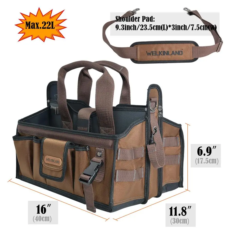 20Pockets Tool Tote Bag, 16 Electrician Tool Bag, OpenTop Tool Bag, StayUp HVAC Tools Bag, Brown Tech Tools Bags, HVAC Bag, Tool
