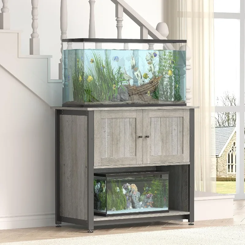 40-50 Gallon Fish Tank Stand with Cabinet, Metal Aquarium Stand for Accessories Storage, Reptile Tank Turtle Terrariums Table