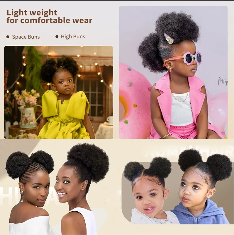 สังเคราะห์ Afro พัฟ Drawstring หางม้า Kinky Curly ผม Bun Hairpiece แอฟริกันอเมริกันคลิปใน Updo Extension สําหรับผู้หญิงสีดํา