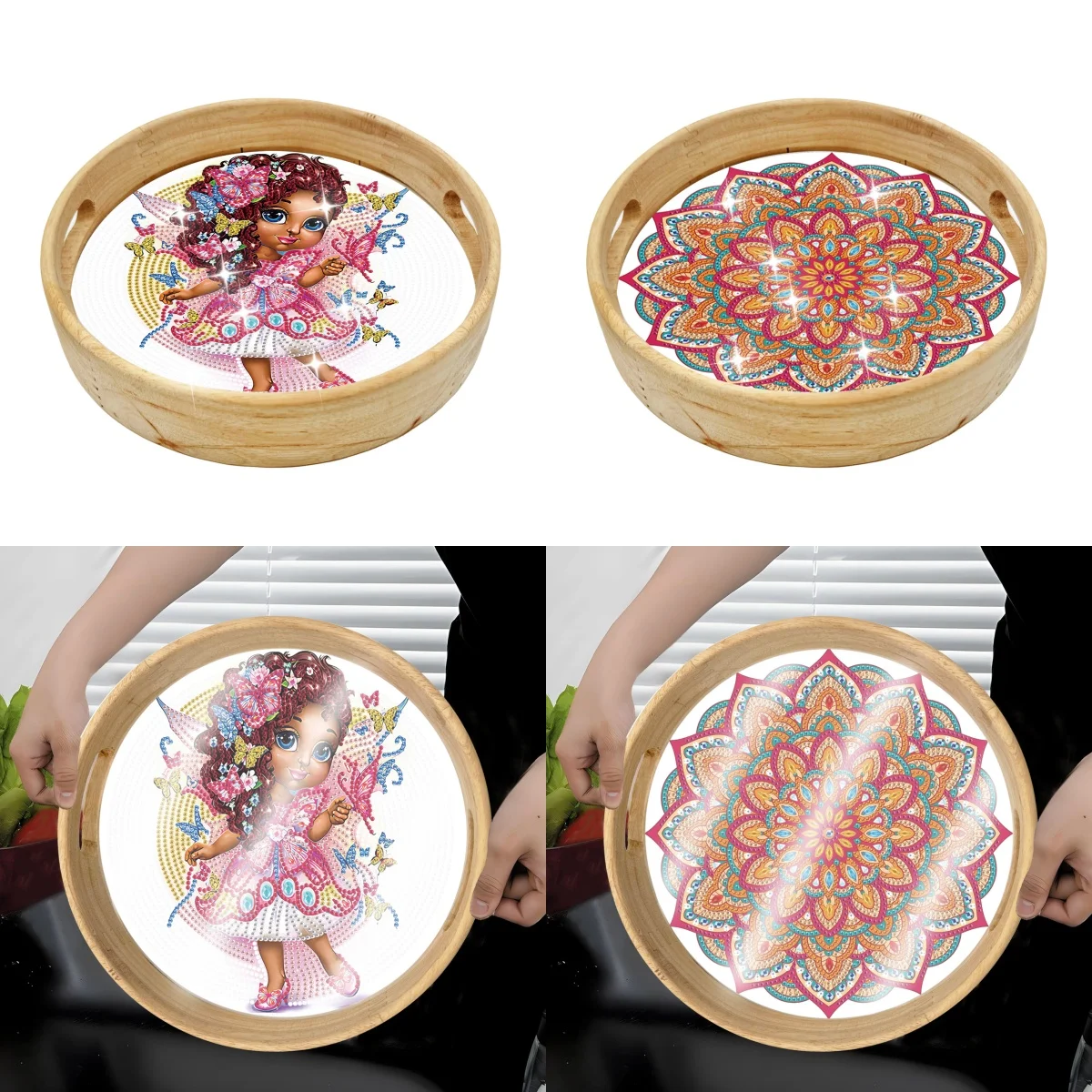 A DIY Mandala/Beauty/Pattern Diamond Painting Art Painting Set, Equipped with a Wooden Diamond Painting Board Tray with a Handle