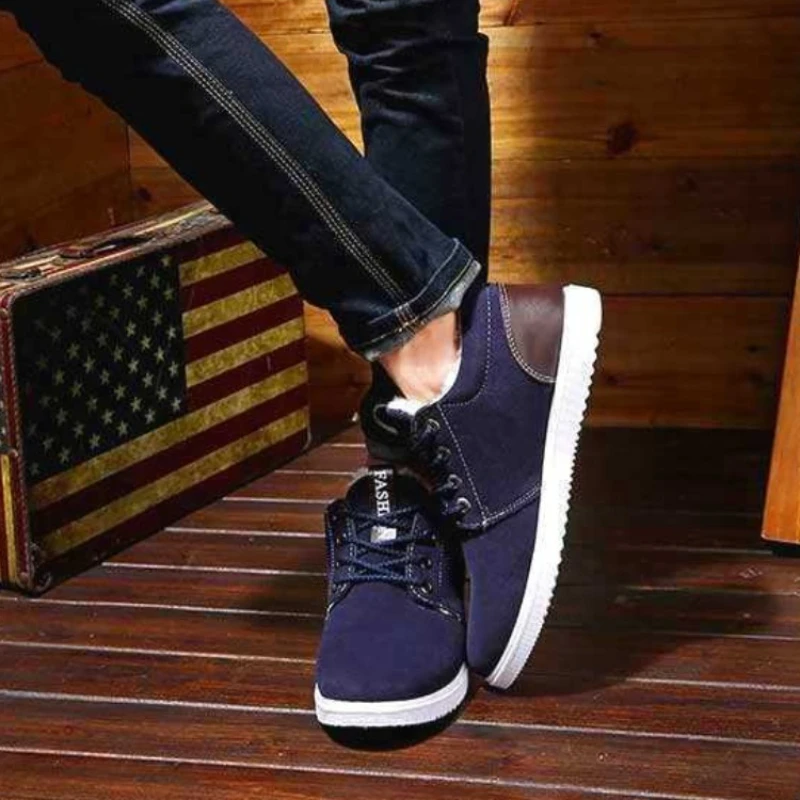 

​Winter Fleece-Lined Men's High-Top Anti-Slip Casual Lace-Up Shoes Warm Cotton Boots for Snowy Weather​ Lightweight Outdoor