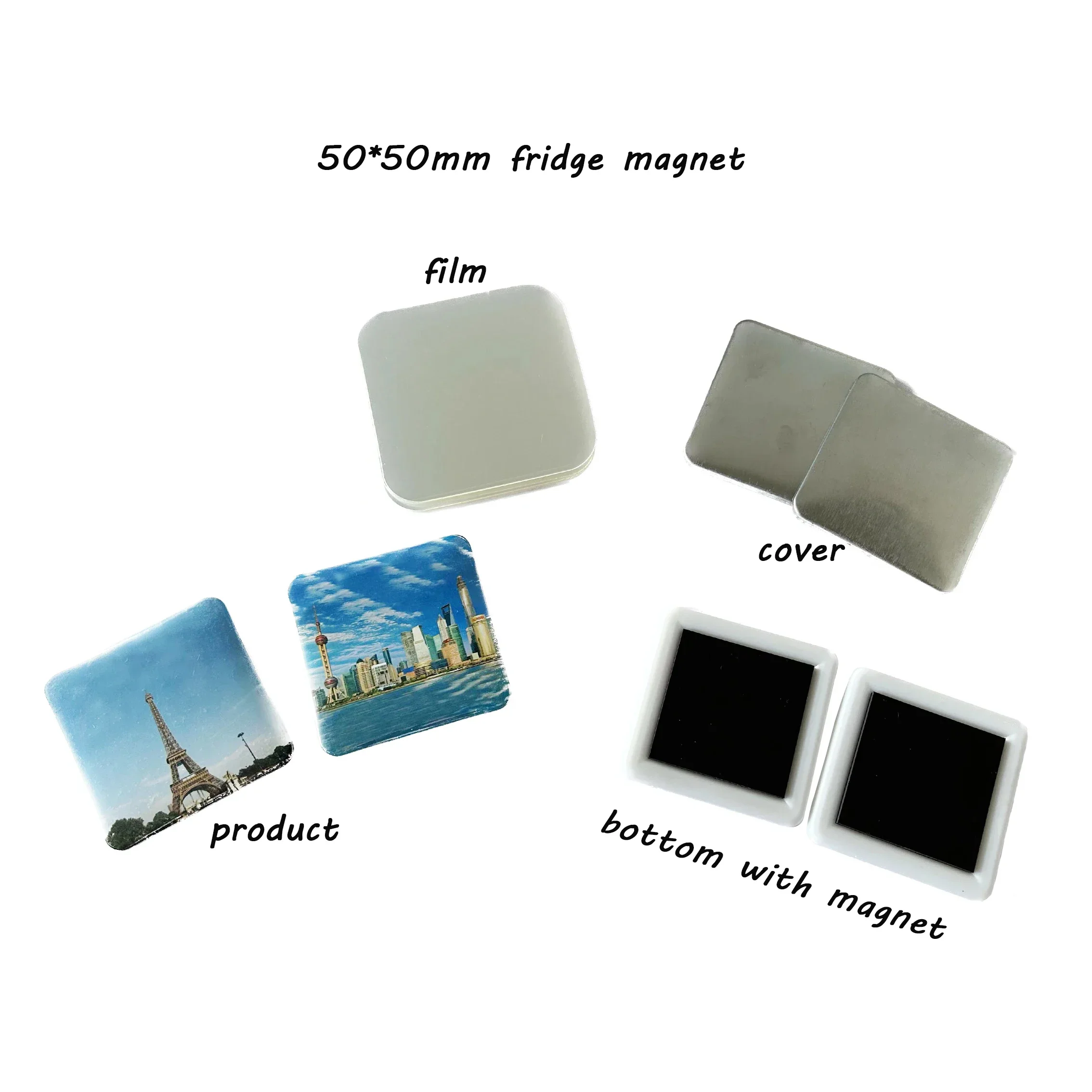 50MM/80-53MM/90-65MM/63.5-63.5MM square badge with magnetic refrigerator sticker material, optional host