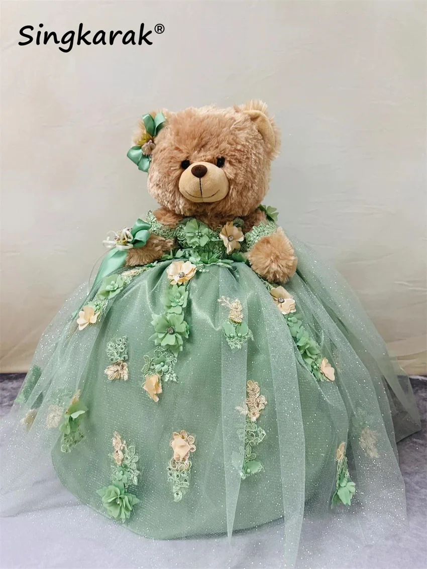 

Green Special Link For Personalized Quinceanera Teddy Bear Dress Crystal Pearl Floral Appliques Mini Quinceanera Dress With Cape