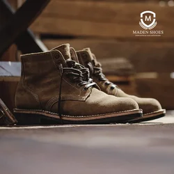 Maden Vintage Kampfstiefel für Herren Retro Leder Gelbe Schuhe Outdoor Casual Paar Knöchel Wüstenstiefel Escape Schuh