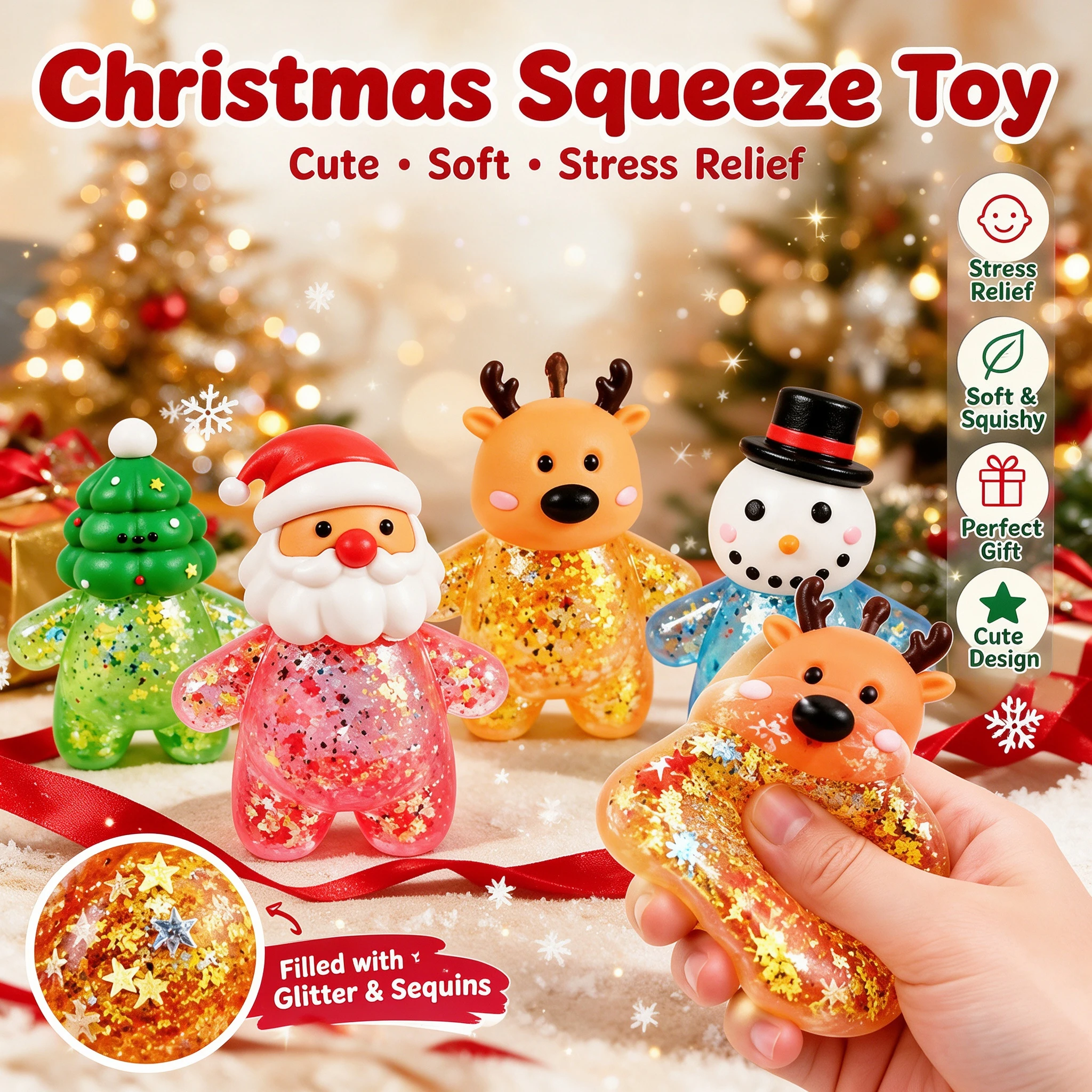 Christmas Santa Snowman Maltose Squishy Toy Stress Relief Decompression Toy Factory Supply Wholesale Gift Pack