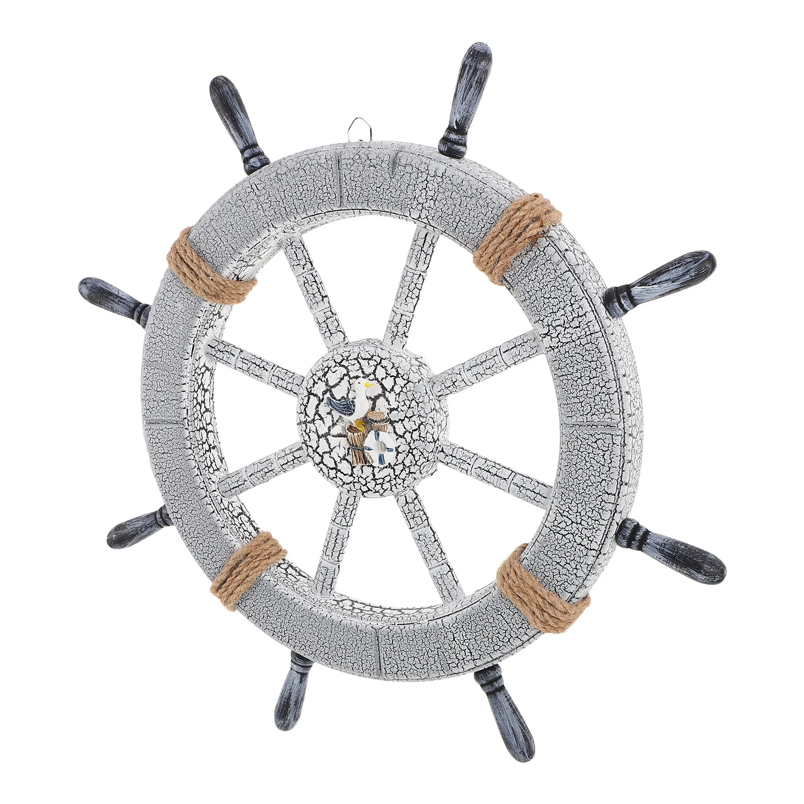 Wooden Ship Wheel Wall Decor Nautical 18 Inch Coastal Rustic Cracked Finish Boat Steering Wheel Farmhouse Mediterranean Beach