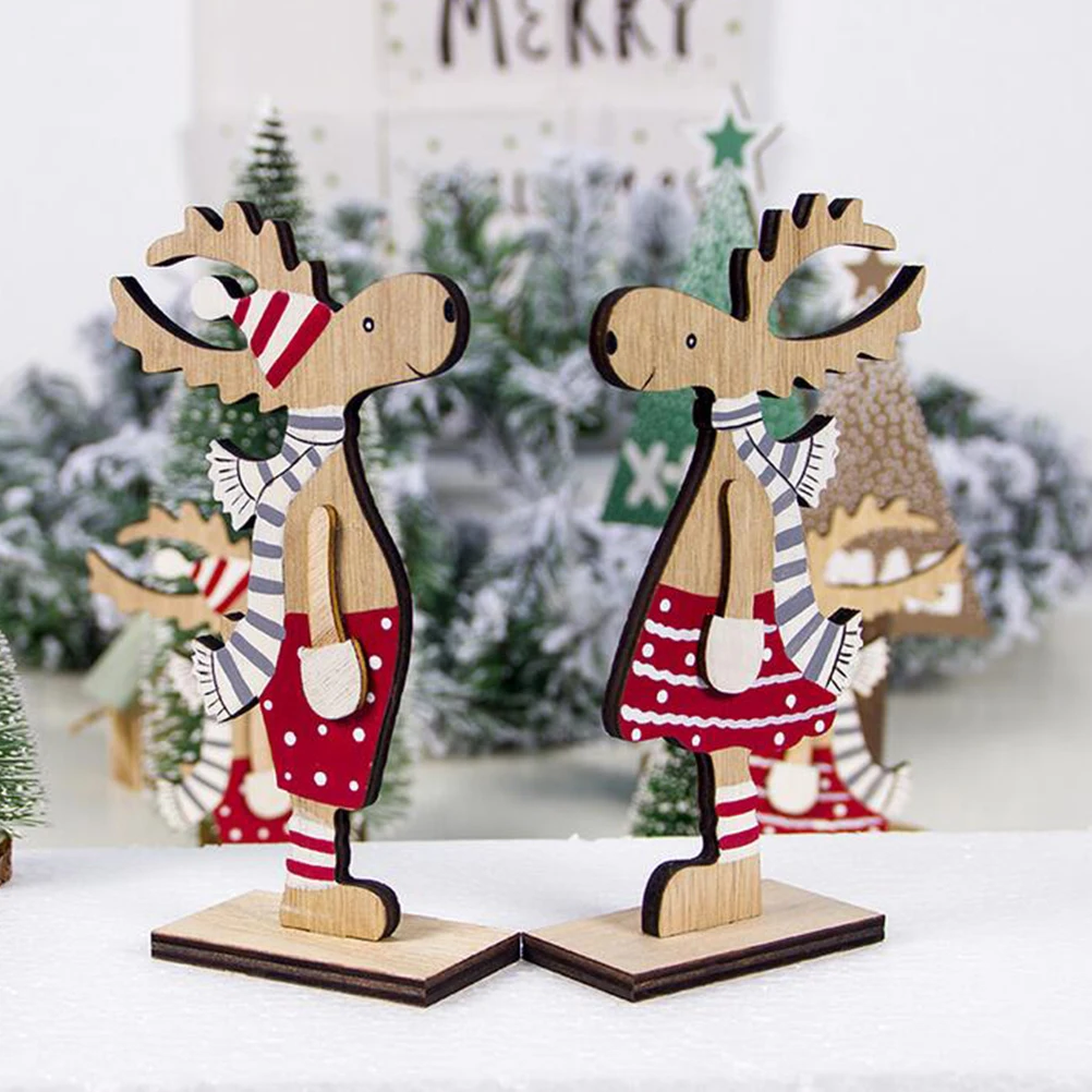 

Wooden Elk Decoration Carving Christmas Desktop Ornament Home Party Wedding Gift Decor Elk Pattern Design