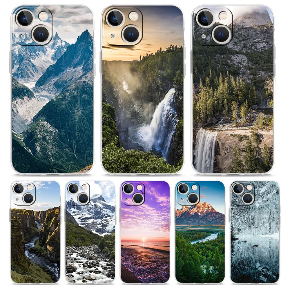 Phone Case For iPhone 15 14 13 12 11 Pro Max XS X XR 7 8 Plus Soft Clear Shockproof Cover Forest Beach Sunrise Mountains Nature