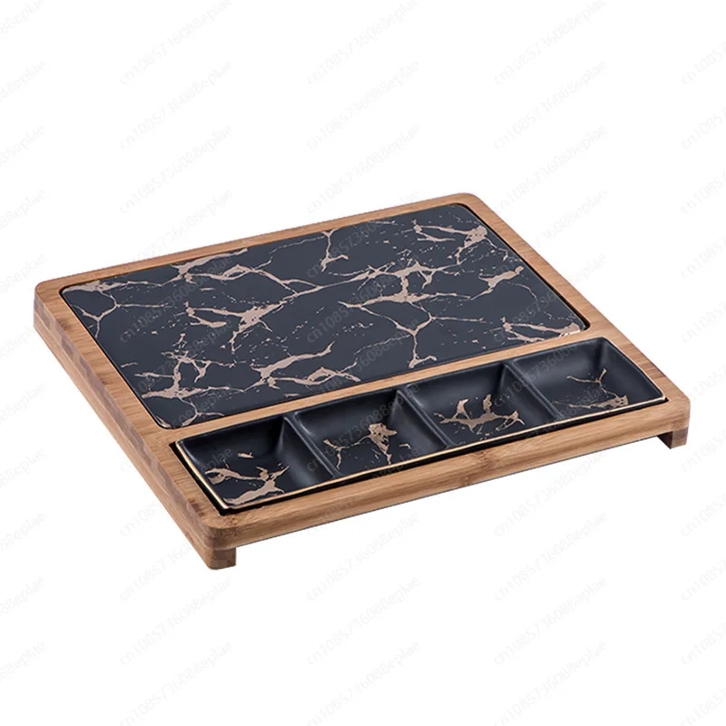 

Nordic Restaurant Square Ceramic Pizza Appetizer Plate with Gold Pattern and Steak Plate, Creative Western Dinnerware