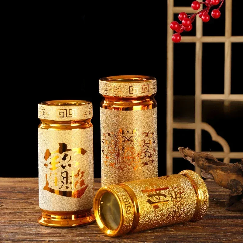 1 Pc Ceramic Sand Gold Incense Tube Household Offering Incense Cylinder Home Decoration Buddhist Utensils Sacrificial Supplies