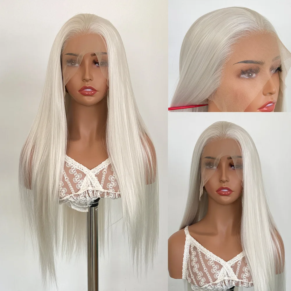 Silver white 18 30 inch lace wig 13 * 4 front lace wig long straight hair natural hairline chemical fiber high temperature silk