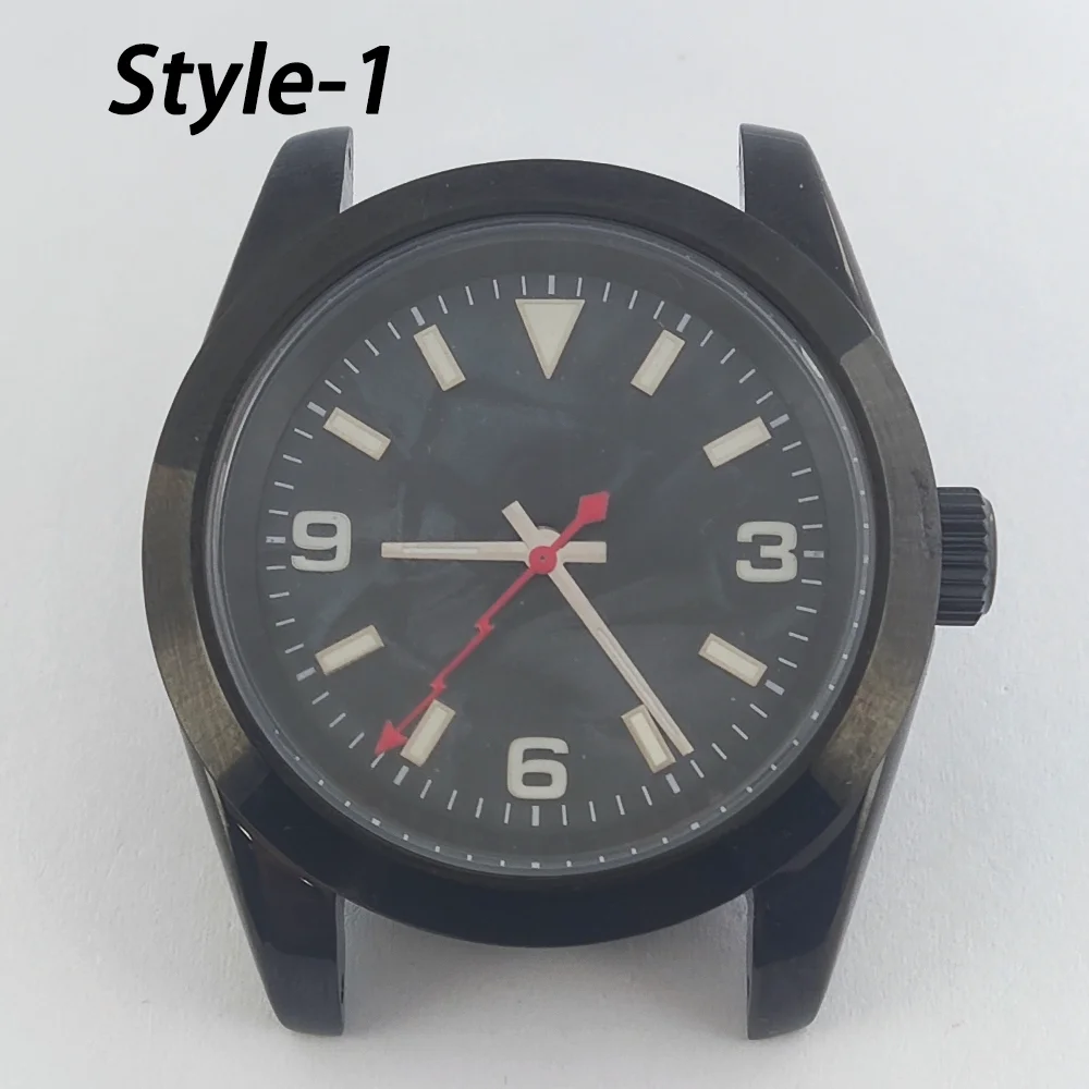 39mm caseBlack stainless steel caseSapphire glass shell faceDial with lightning handsSuitable for NH35/NH36 calibresCustom logo