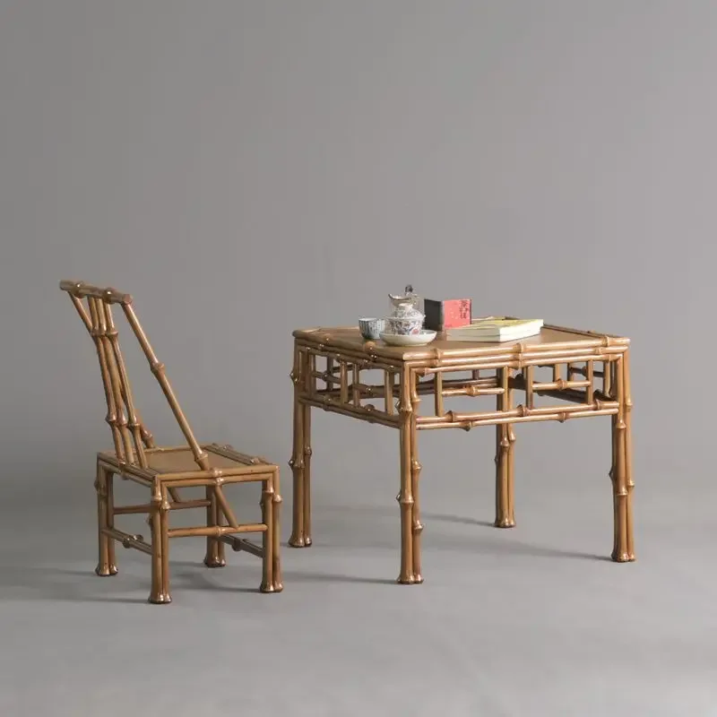 

Bamboo Ming-style small square table, handmade original bamboo red bamboo back chair tea table antique small square table set