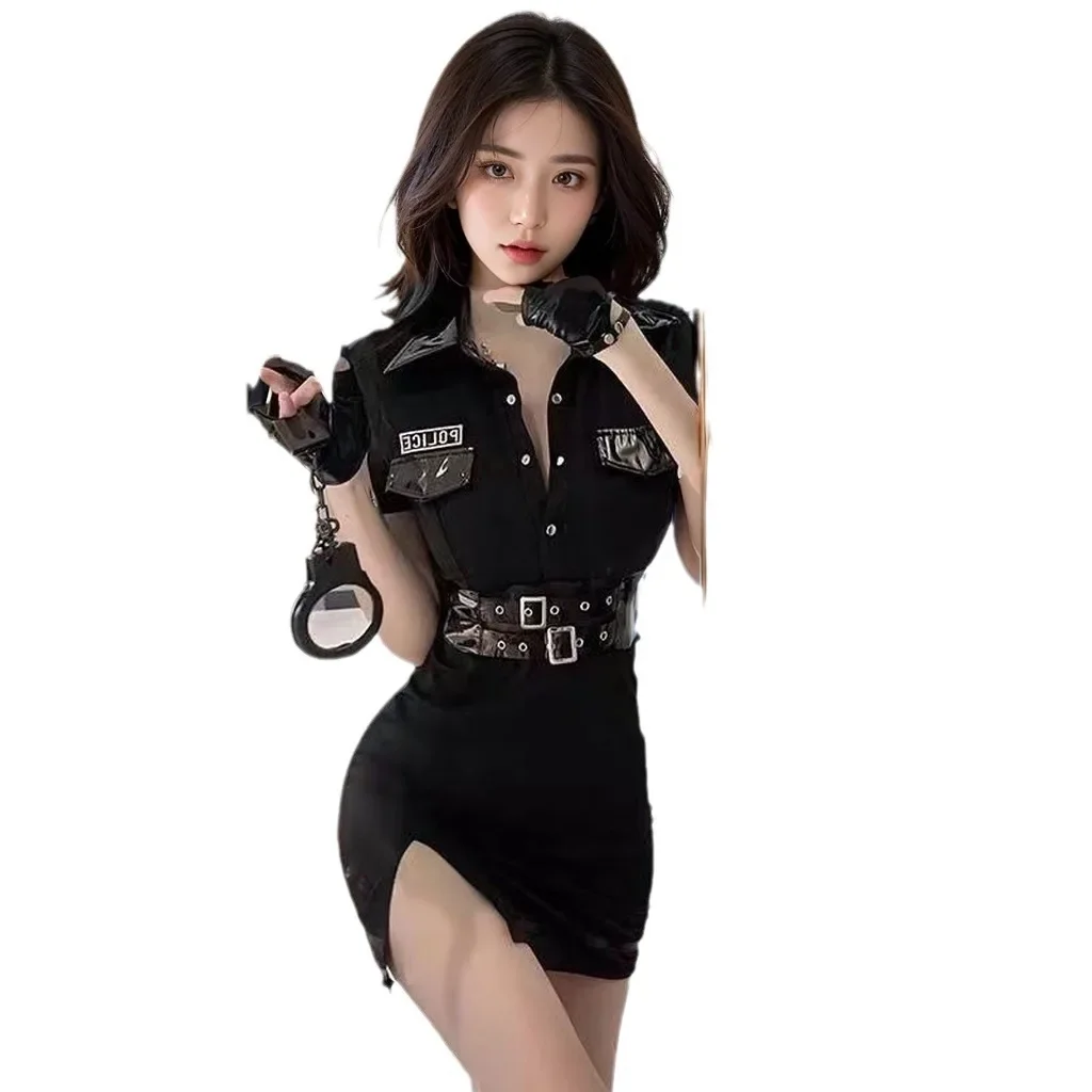 Lencería sexy y súper picante, uniforme de policía femenino, vestido de entrenador de cosplay seductor, puro deseo, pasión, sin nee