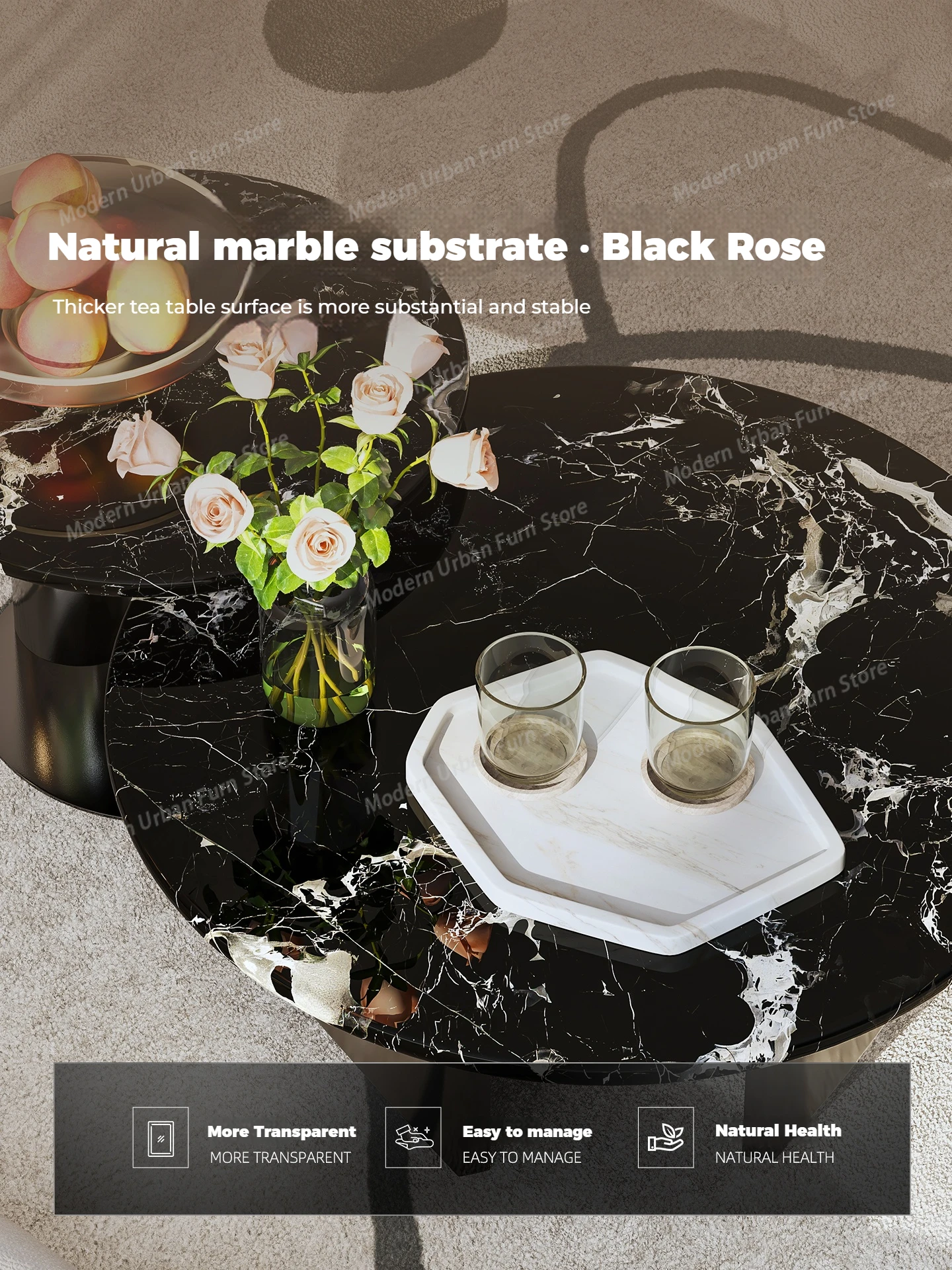 Marble Coffee Table Black Rose Gold Round 2025 Wabi Sabi Living Room Set Minimalist Modern Center Table Decor caffee tables image 4