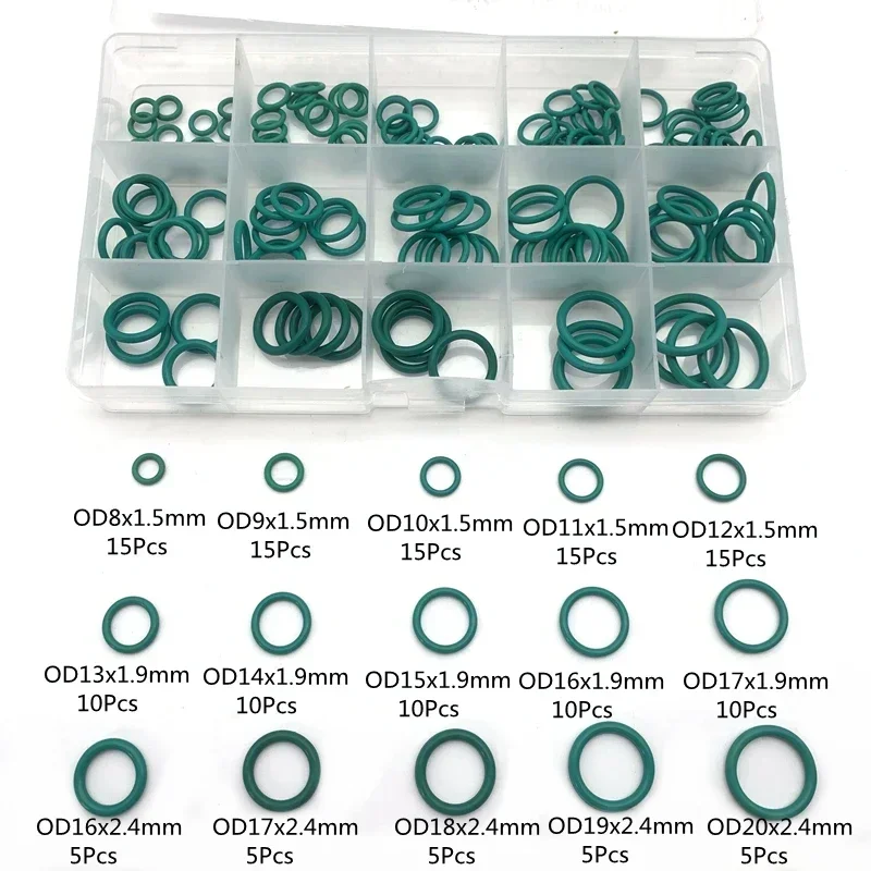 

Fluororubber FKM Green O-Ring Sealing Gaskets Acid-Base High Temperature Oil Resistance Ring Multi-Size Maintenance Box Set Ring