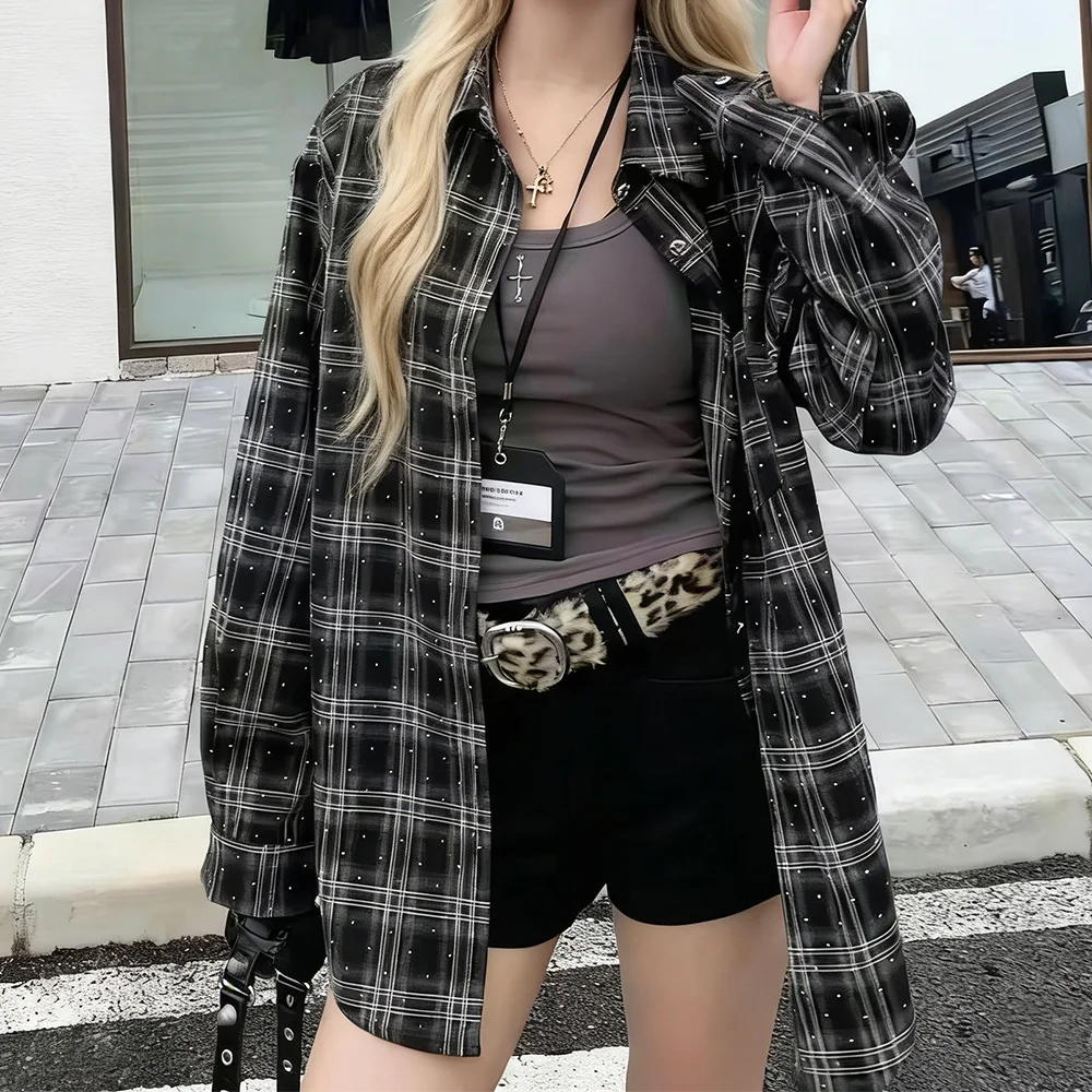 

Women's Black Casual Shirt Collared Long Sleeve Y2K Harajuku High Street Oversize Office College Vintage Lazy Top Shirt Clothing