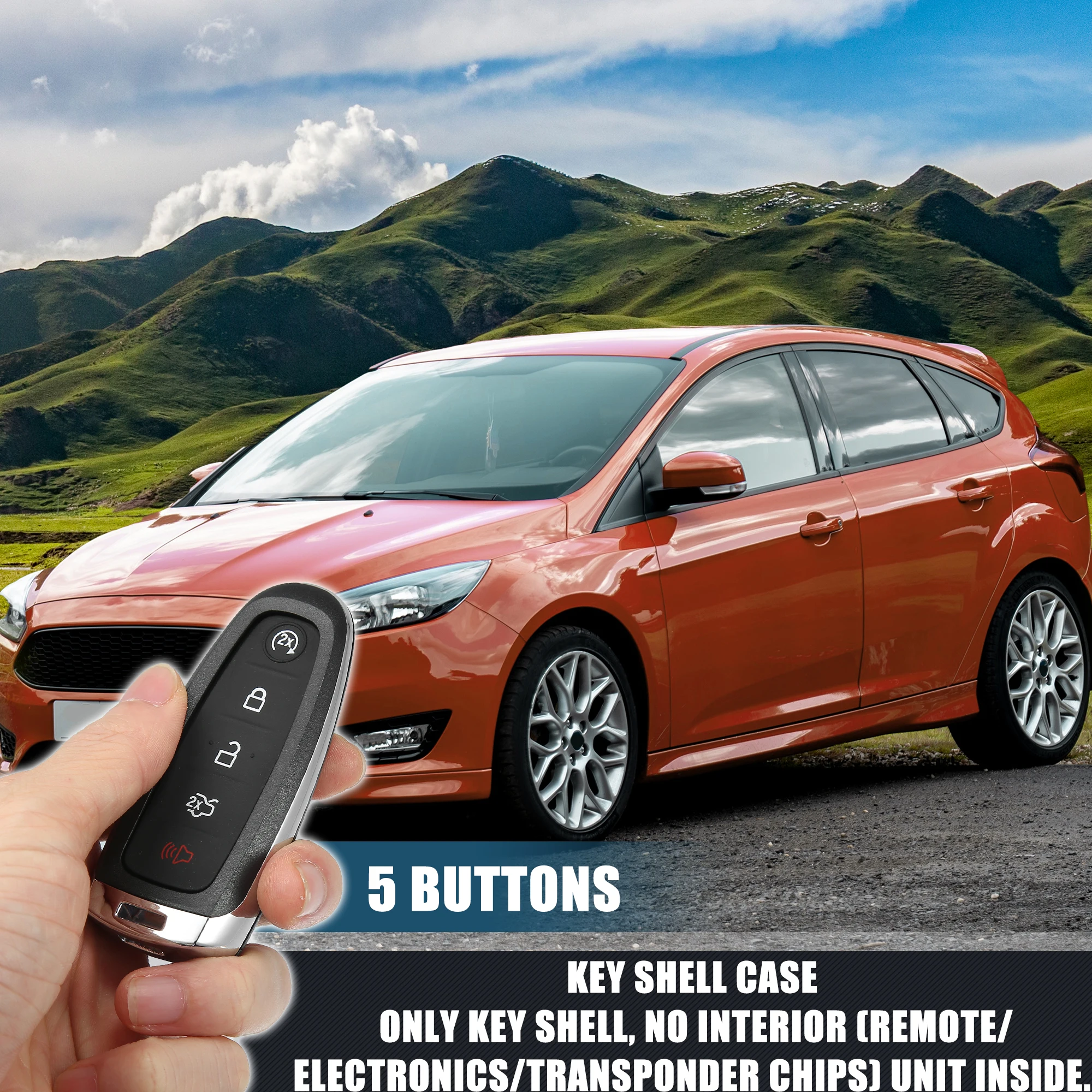 X Autohaux Car Smart Remote Key Fob Case Shell 5 Key Buttons Cover Tools for Ford Escape Focus BEV Maverick 2013-2020 Accessory