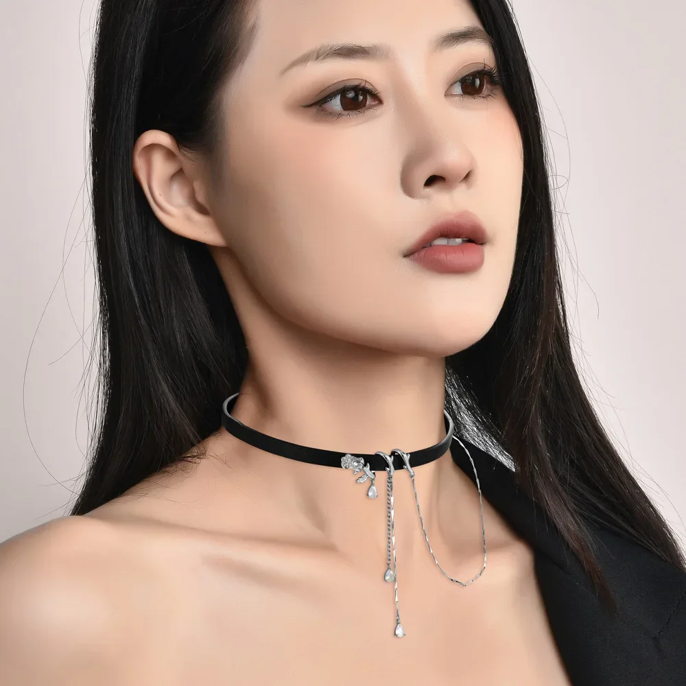 Новое ожерелье для горячей девушки KTV, ожерелье с шипами и розами, ожерелье с нишевым дизайном, женское ожерелье на ключице