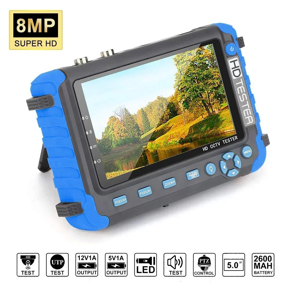 4K CCTV Tester Security Camera with 5 Inch TFT LCD Monitor 8MP Video Test for TVI AHD CVI Analog 4-in-1 System