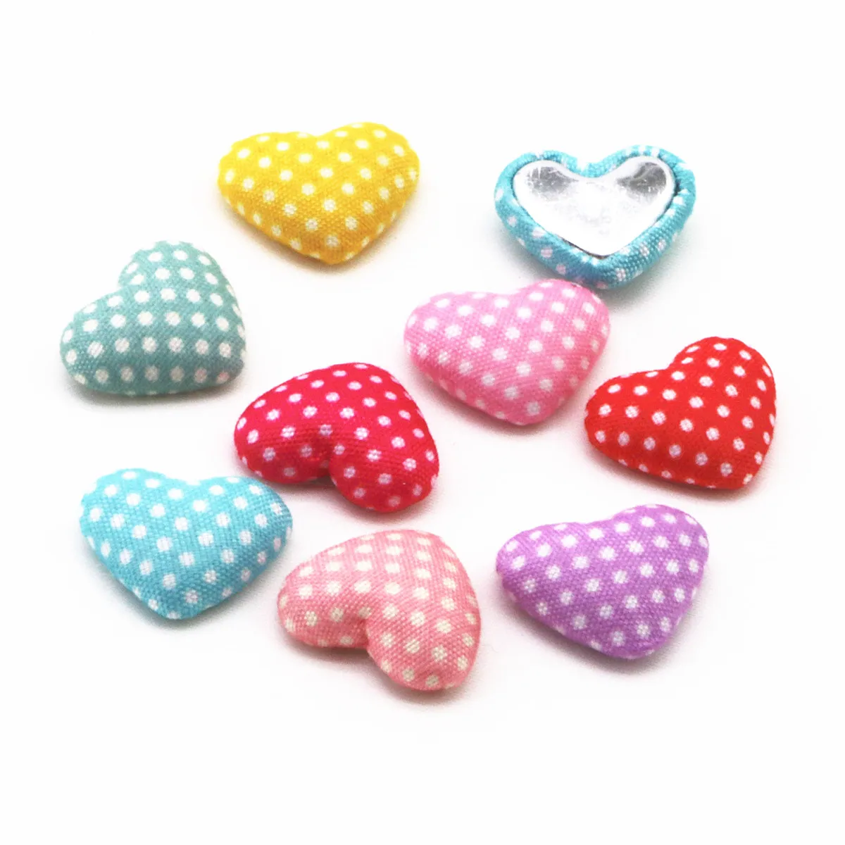 17mm Mix Colors 50pcs Heart Polka-Dot Fabric Covered Button Flatback Decoration Buttons Handmade Scrapbooking DIY,BK1005