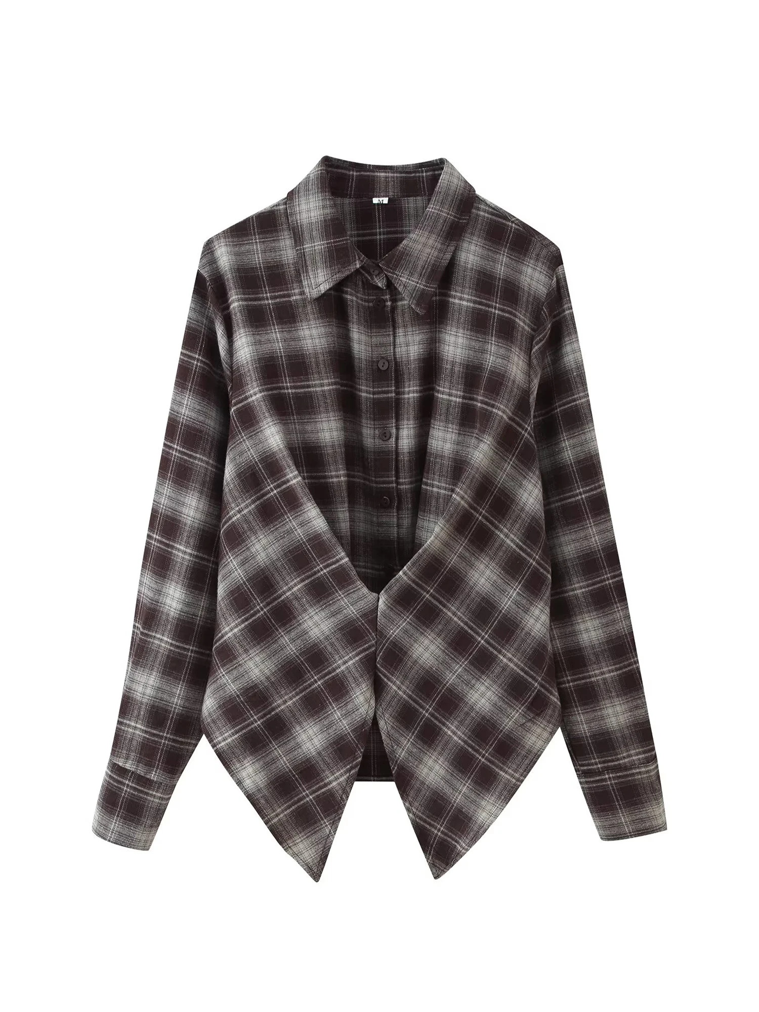 

Женские клетчатые рубашки с воротником поло, блузки Y2k, элегантные эстетические винтажные рубашки оверсайз с длинными рукавами 2000-х годов, одежда весна-осень 2025