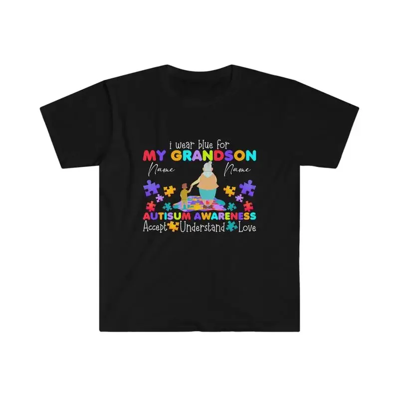 Personalised Autism Awareness T Shirt I Wear Blue For My Grandson
