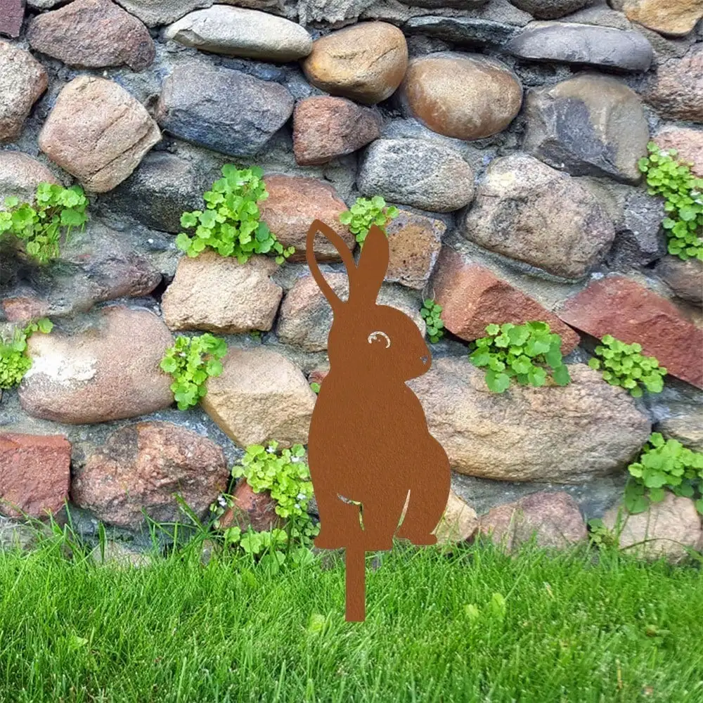 Hasenfigur, realistische hohle Eisenskulptur für Garten, Terrasse, Hof, rostschwarze rustikale Heimdekoration, Spielbereich für Kinder & Außenbereich