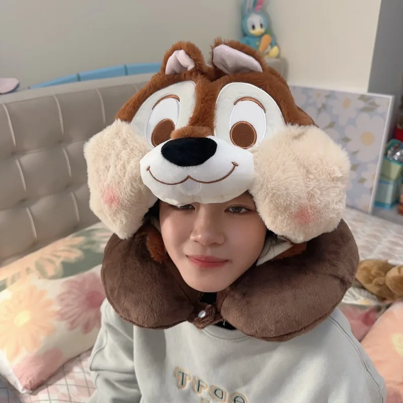 Disney Chip & Dale U-Shaped Pillows Cute Hooded Neck Protective Pillows Kawaii Office Travel Portable Accessories for Men Women