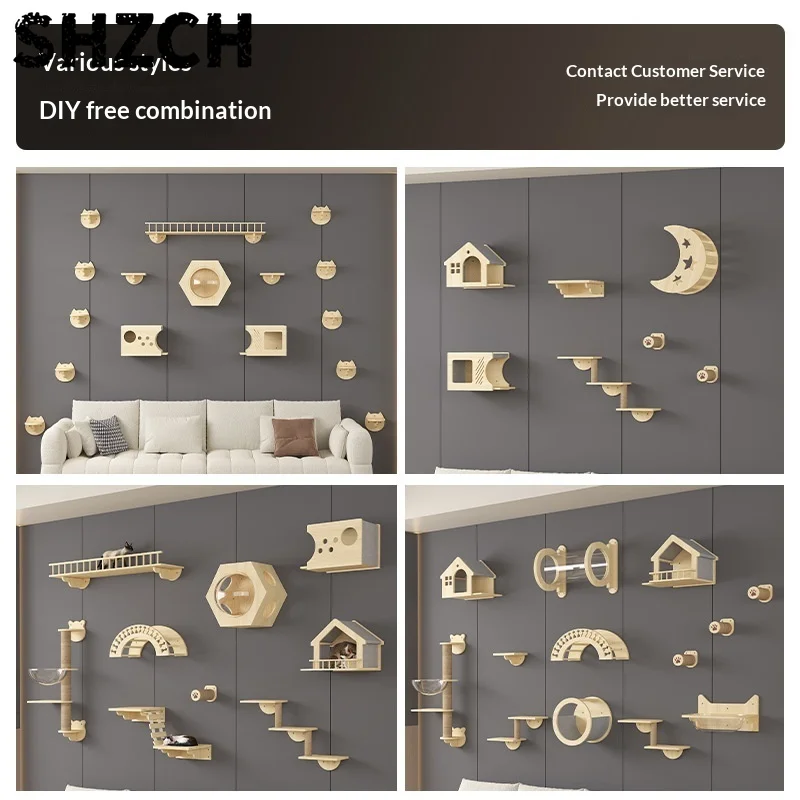 Wall-mounted upper wall cat climbing frame pine solid wood scratching column integrated does not take up space