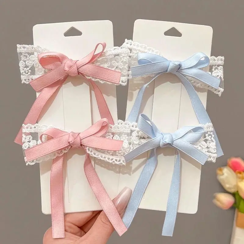 

2/4PCS Korean Lace Bow Hair Clips for Girls Sweet Hair Claw with Ribbon Double Buns Hairpins Set for Women Cute Side Barrettes