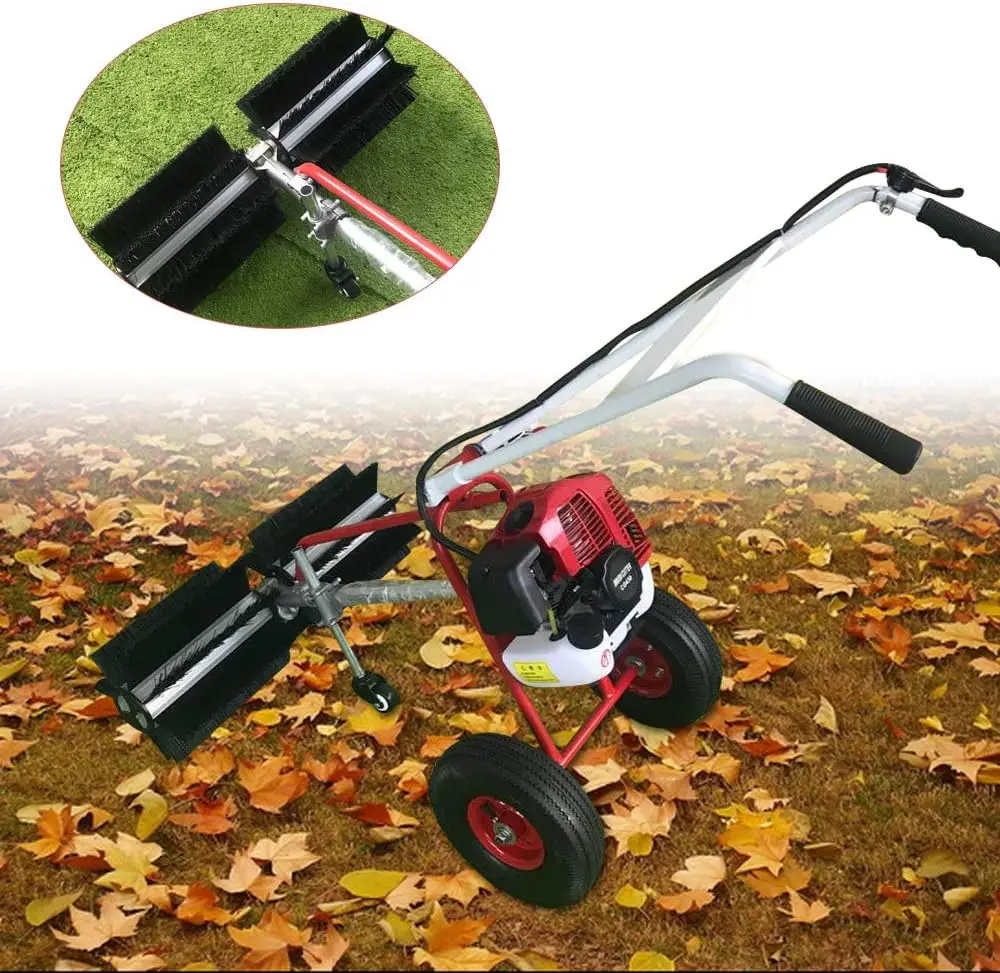 Muchaioak Gas Handheld Sweeper, Portable Artificial Grass Brush Power Broom, Hand-Push Walk Behind Snow Sweeper Cleaning